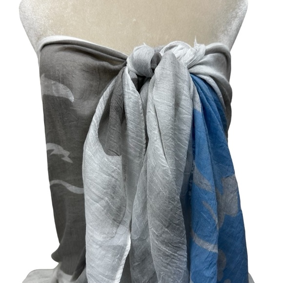 Huge Oversized Summer Scarf Beach Wrap Coverup, Blue, Gray, White - Picture 6 of 8